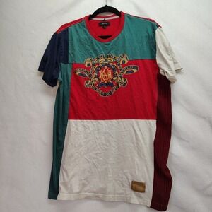 Vintage Y2k Streetwear Mens L Faded‎ Striped Color Block Short Sleeve T-Shirt